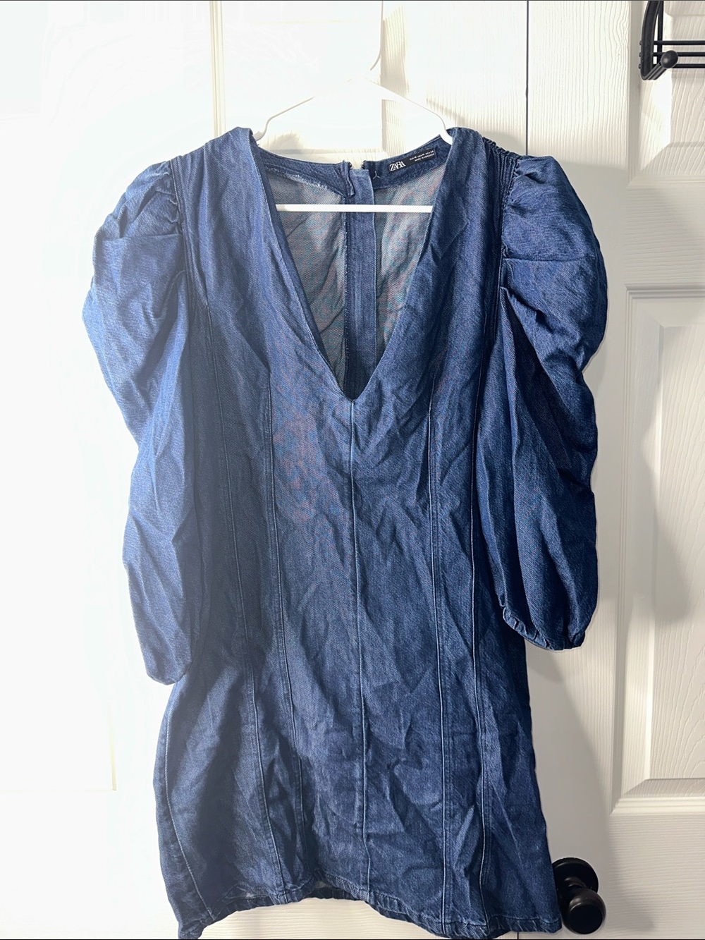Zara Dark Blue Puff-Sleeve V-Neck dress
